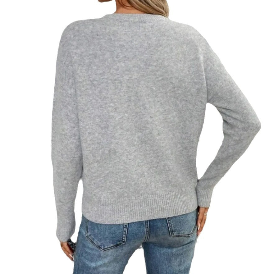 Damen Strickpullover mit floralem Muster und Rundhalsausschnitt Drune