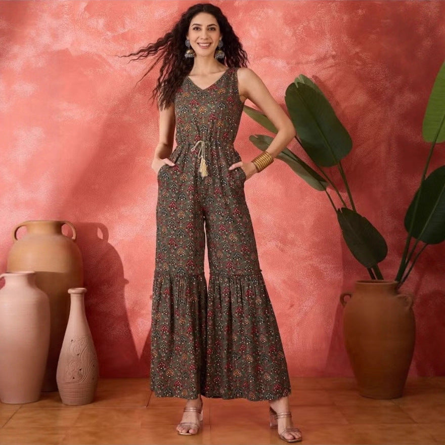 Damen Vintage-inspirierter Jumpsuit mit weitem Bein und Taillierung Drune
