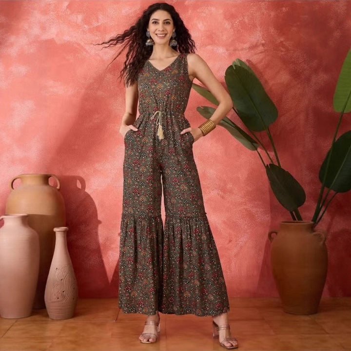 Damen Vintage-inspirierter Jumpsuit mit weitem Bein und Taillierung Drune