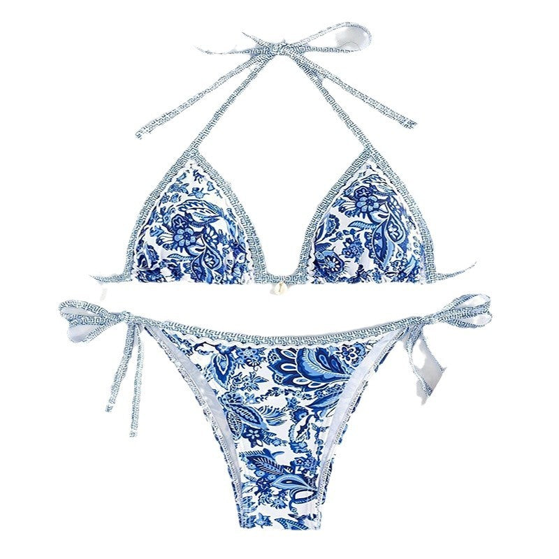 Damen Triangel-Bikini mit floralem Muster und verstellbaren Bändern Drune
