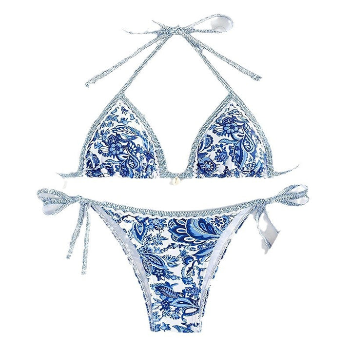 Damen Triangel-Bikini mit floralem Muster und verstellbaren Bändern Drune