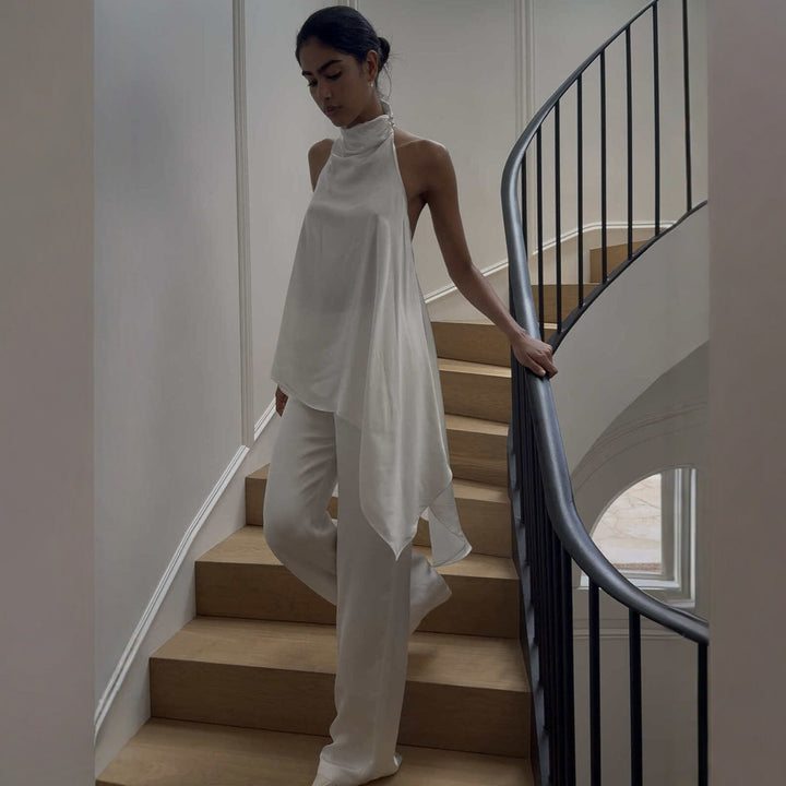 Damen elegantes satinierter Einteiler mit asymmetrischem Schnitt Drune
