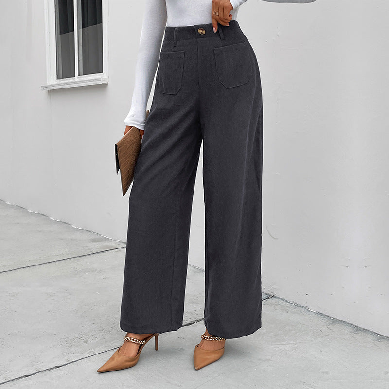 Damen Weite Hochtaillierte Hose mit praktischen Taschen und klassischen Knopfdetails Drune