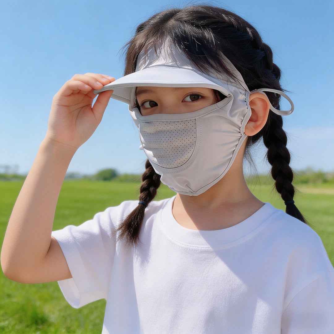 Unisex nan Kinder-Sonnenvisier mit integrierter atmungsaktiver Gesichtsmaske, verstellbarem Nackengurt und perforierter Kinnpartie  Drune