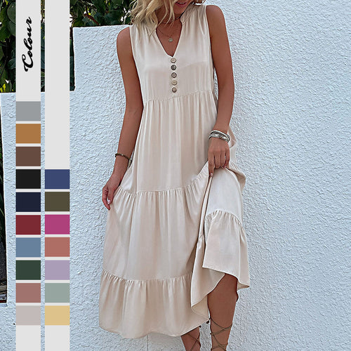 Damen luftiges Maxikleid mit Knopfdetails und Rüschensaum Drune