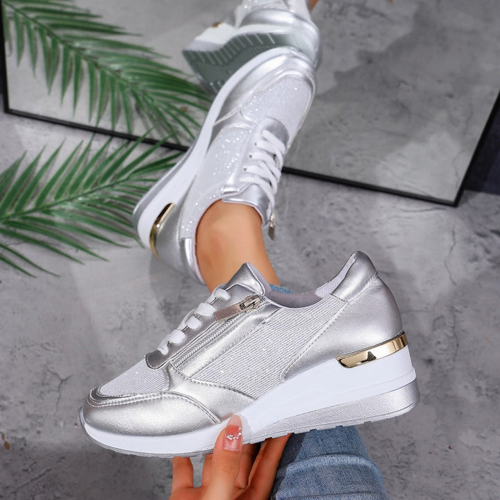 Damen Plateau-Sneaker mit Keilabsatz und Reißverschluss Drune