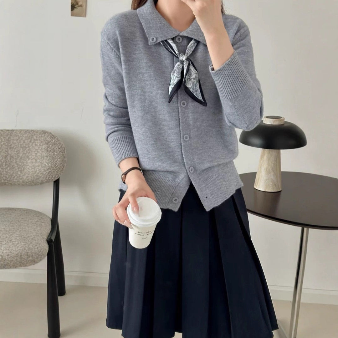 Damen feine Strickjacke mit klassischem Kragen und Knopfverschluss Drune