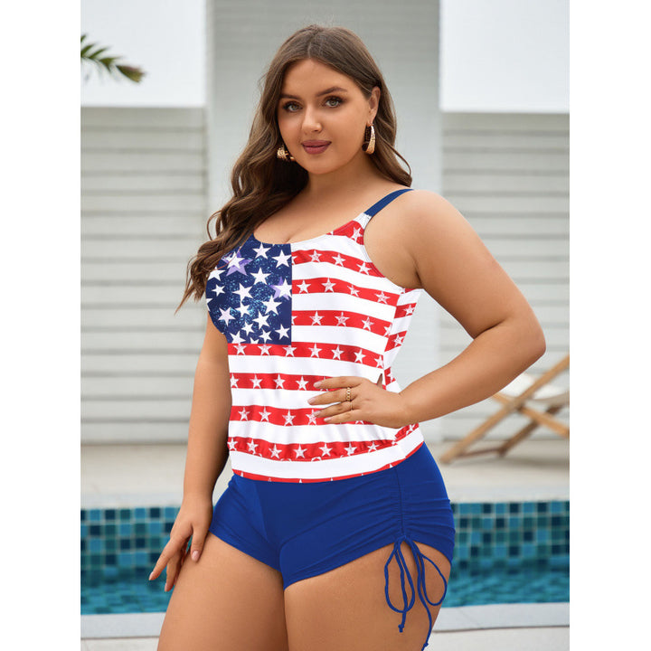 Damen Badeanzug-Set mit patriotischem Design und seitlichen Rüschendetails Drune