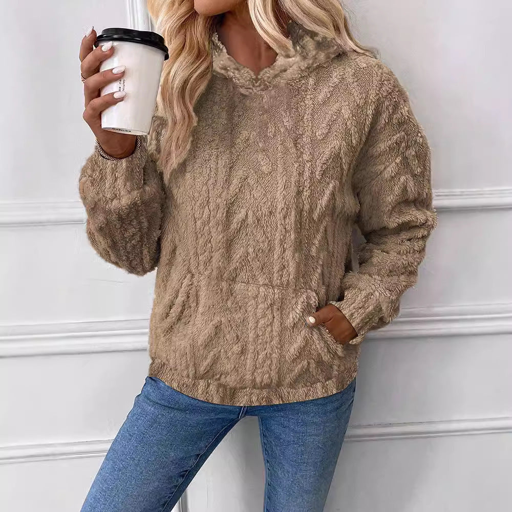 Damen Kapuzenpullover aus kuscheligem Material mit eingearbeitetem Beuteltaschen Drune