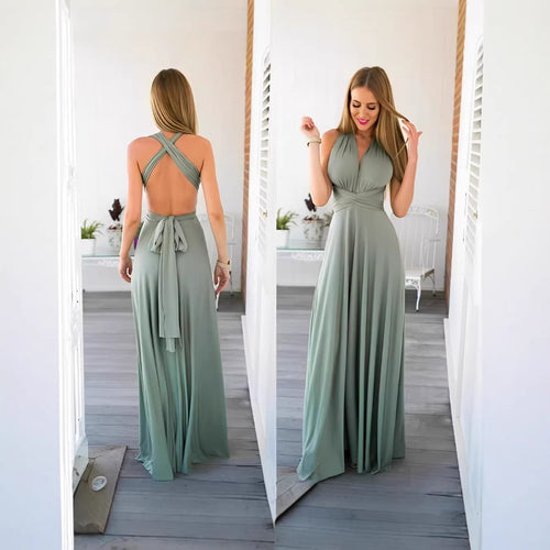 Damen elegantes Rundhals-Maxikleid mit variablen Trägeroptionen und fließendem Schnitt Drune