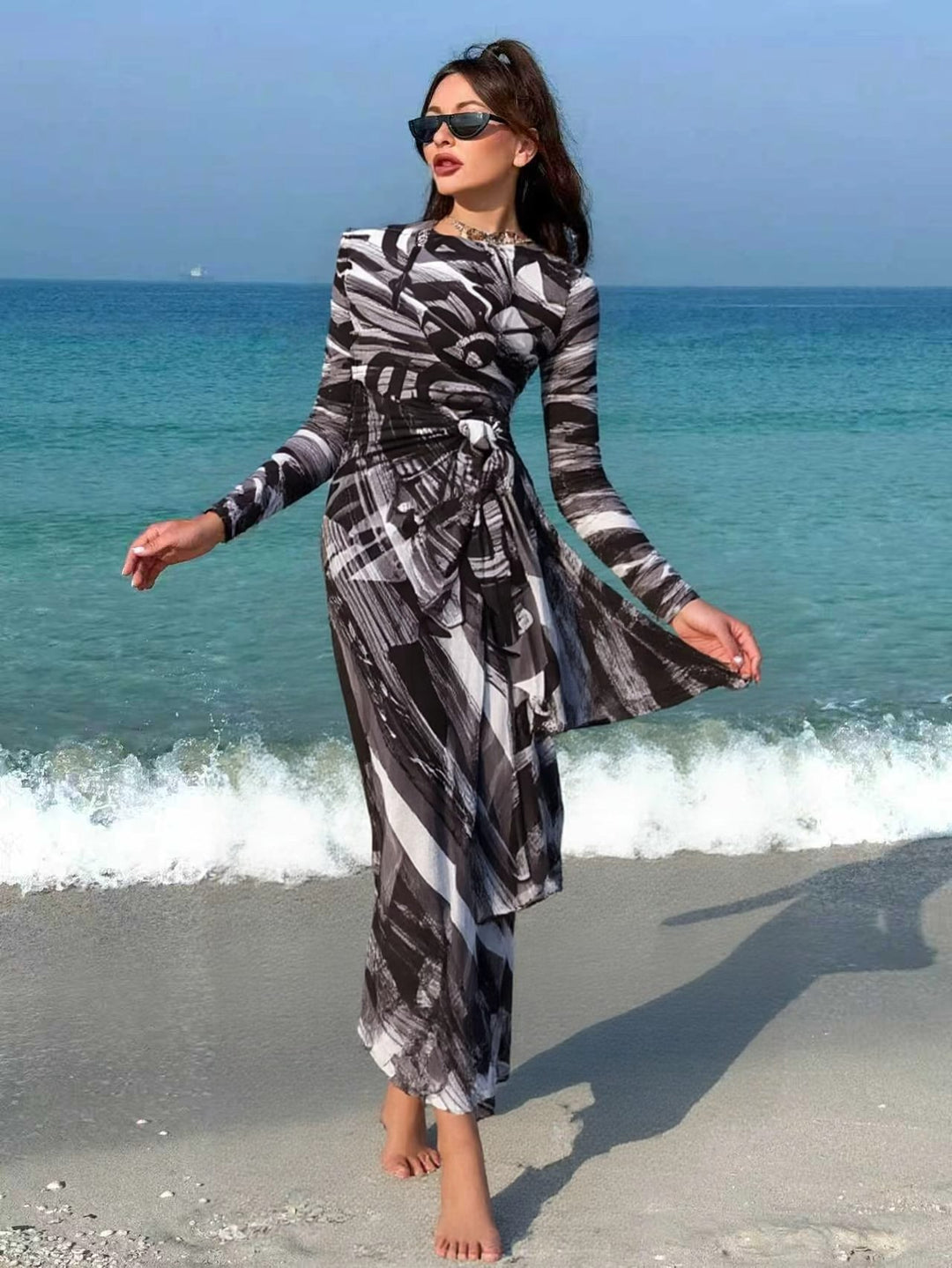 Damen Maxi-Strandkleid mit raffiniertem Wickeldesign Drune