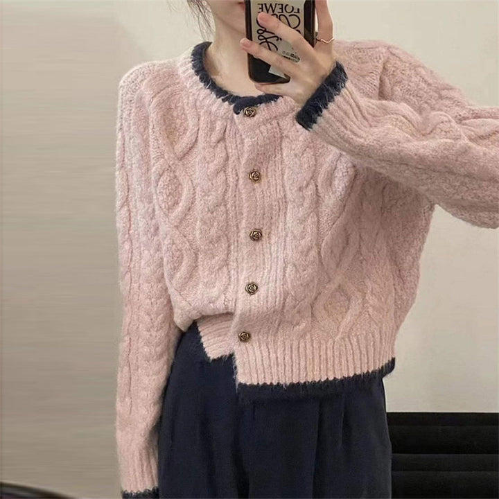 Damen Grobstrickcardigan mit dekorativem Zopfmuster und eleganten Knöpfen Drune