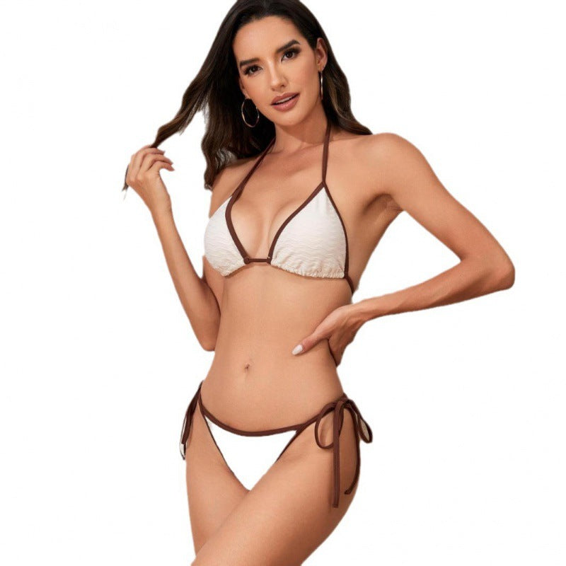 Damen Triangel-Bikini mit verstellbaren Bindebändern und raffiniertem Wellenmuster Drune
