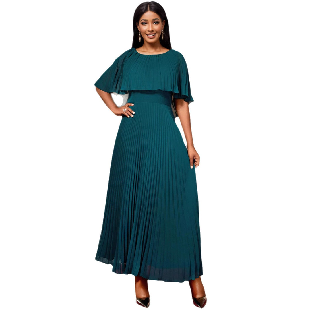 Damen Elegantes Plissee-Maxi-Kleid mit fließenden Ärmeln Drune