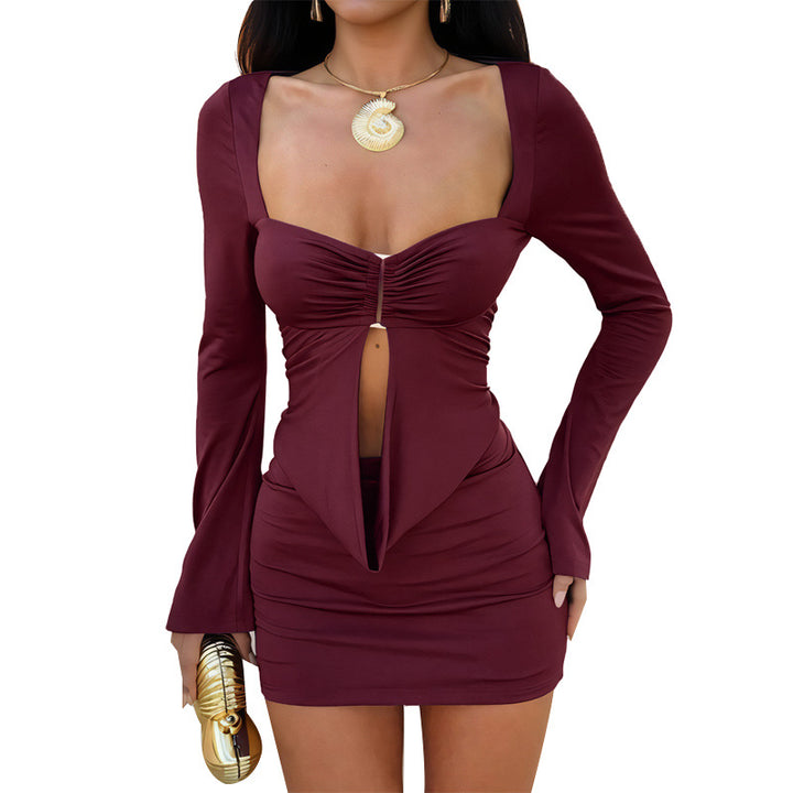 Damen figurbetontes Minikleid mit raffinierten Rüschendetails und elegantem Ausschnitt Drune