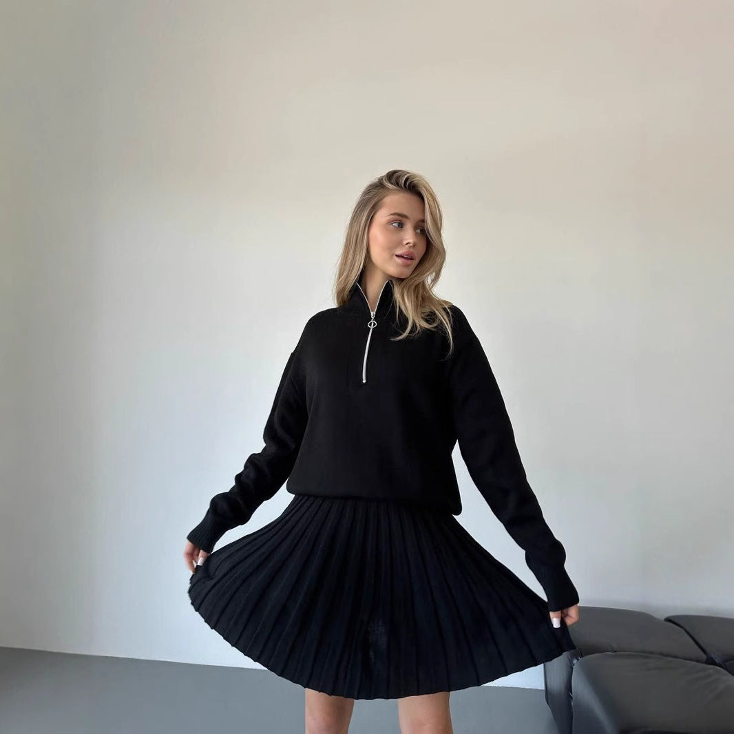 Damen cropped Strickpullover mit Reißverschluss Drune