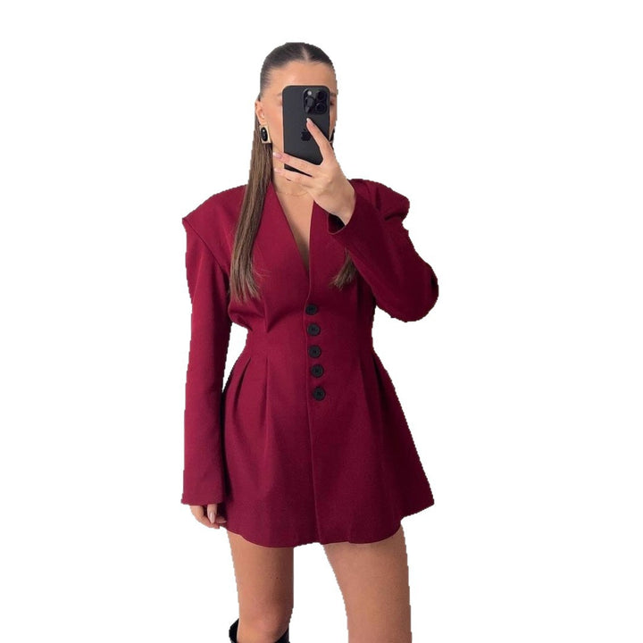 Damen Elegant geschnittenes Blazer Kleid mit Taillierung und Puffärmeln Drune