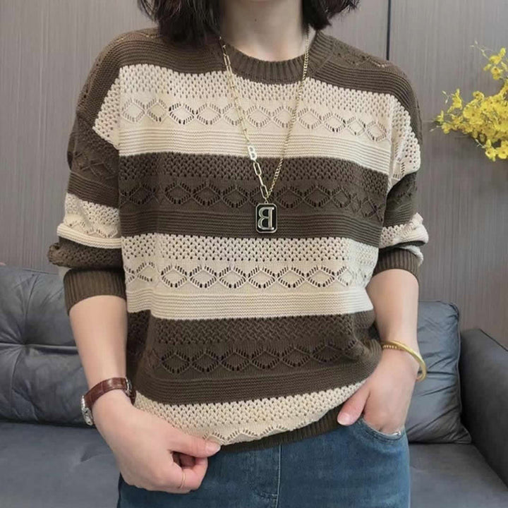 Damen Strickpullover mit modischem Lochmuster und lässigem Schnitt Drune
