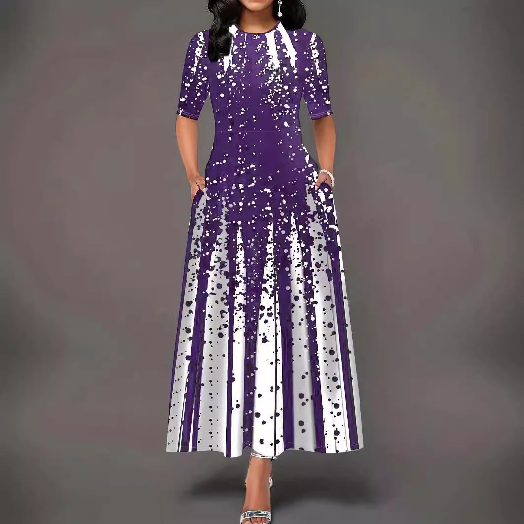 Damen Elegantes Maxikleid mit auffälligem Muster und praktischen Taschen Drune