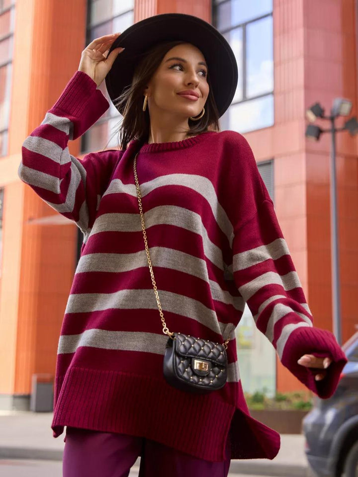 Damen Oversized Strickpullover mit modischem Streifenmuster und detailreicher Rippstruktur Drune