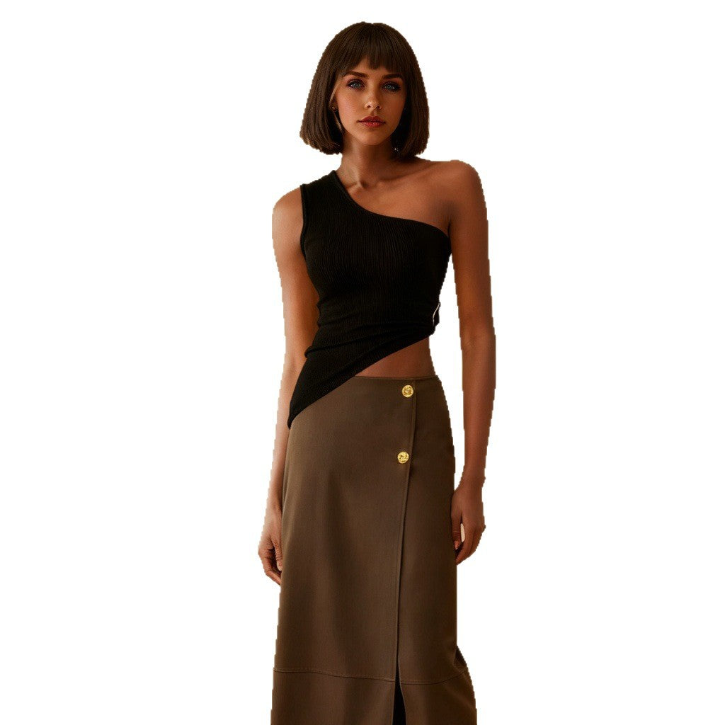 Damen One-Shoulder Top mit eleganter Drapierung und figurbetontem Schnitt Drune