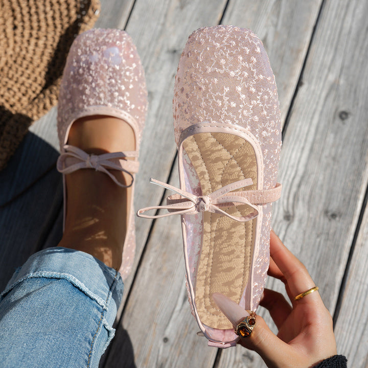 Damen elegante Ballerinas mit floralen Applikationen und rutschfester Sohle Drune