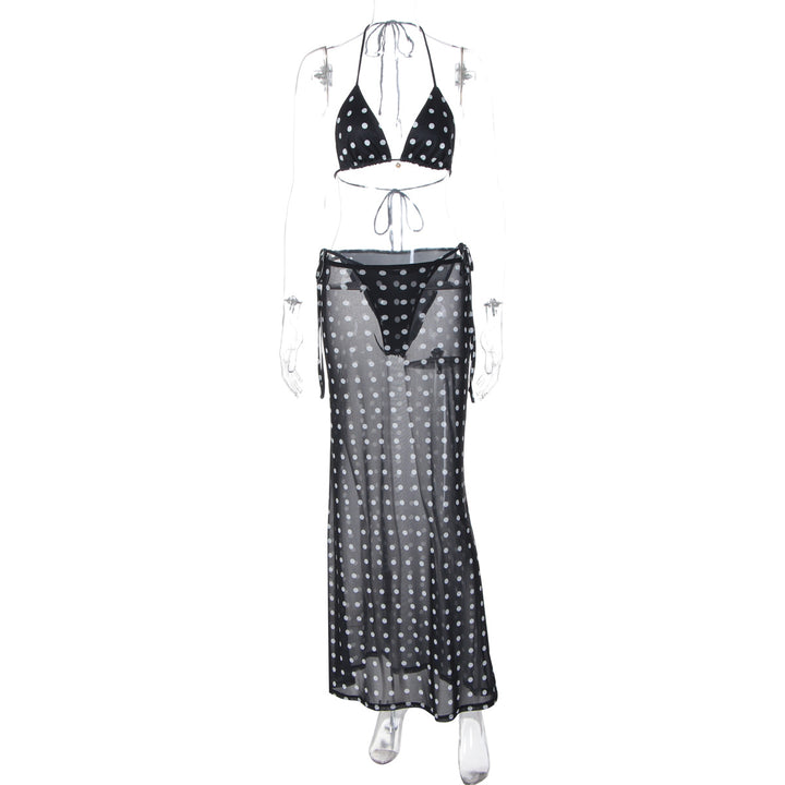 Damen Strandkleid mit Punkten und seitlichem Bindeband Drune