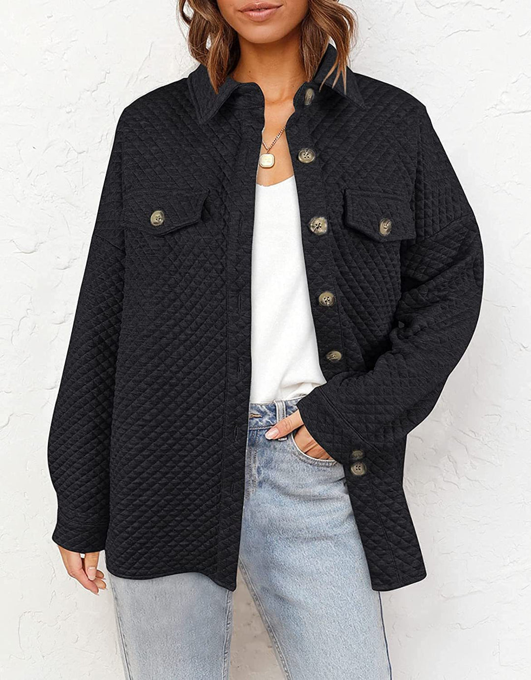 Damen Steppjacke mit Knopfleiste und Taschen Drune