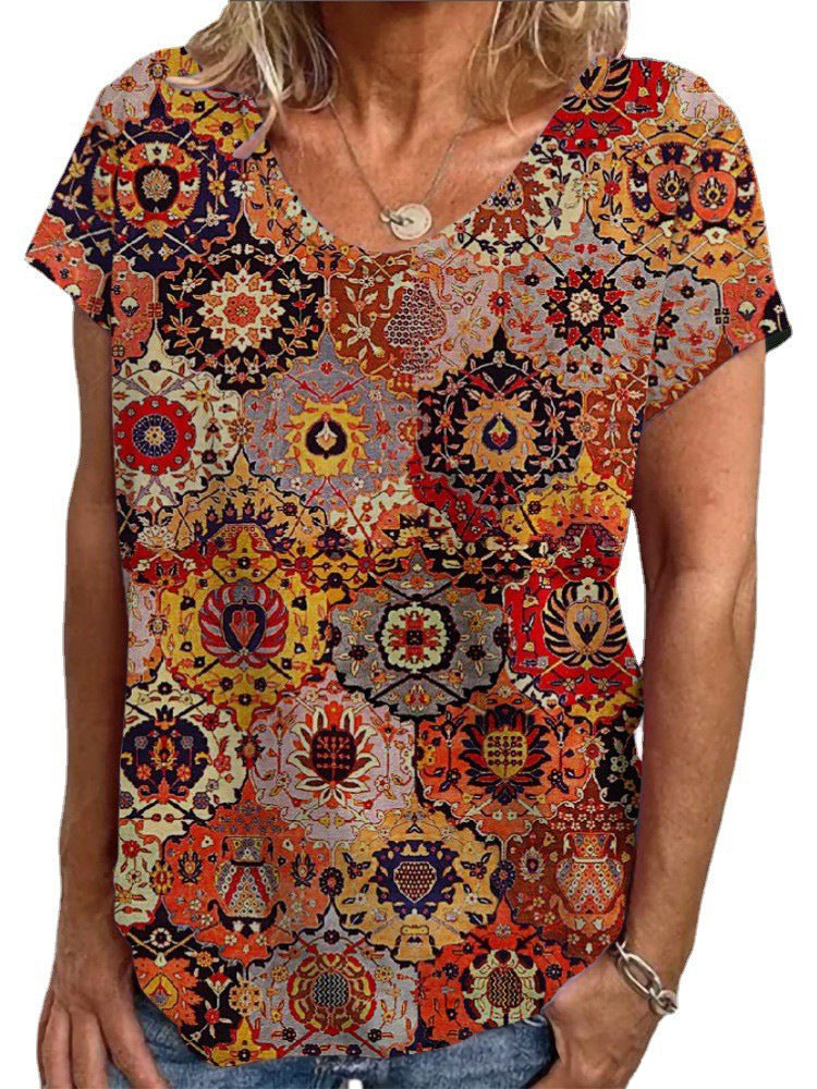 Damen T-Shirt mit buntem orientalischen Muster Drune