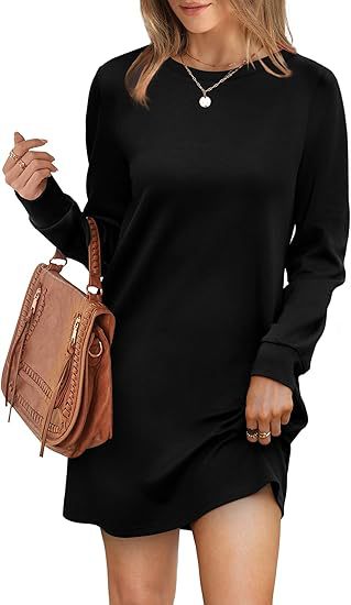 Damen lässiges Sweatkleid mit langem Arm und Rundhalsausschnitt Drune