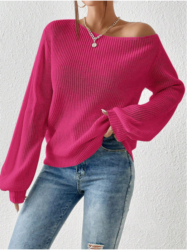 Damen Off-Shoulder Strickoberteil mit weit geschnittenen Ärmeln und strukturierter Optik Drune