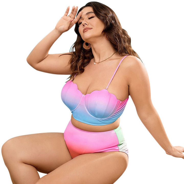Damen Push-Up Bikini-Set mit modischem Wellenmuster und hohem Taillenschnitt Drune