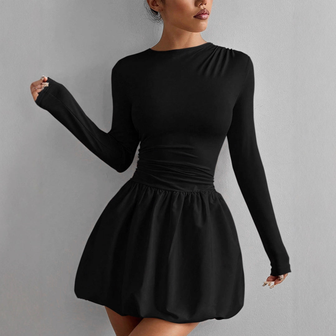 Damen Figurumspielendes Kleid mit langen Ärmeln und gerafftem Saum Drune