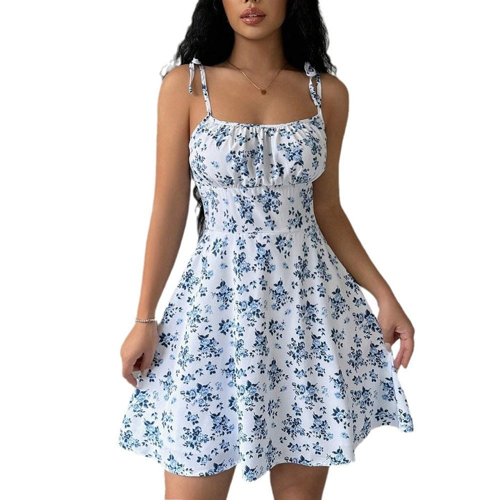 Damen Sommerkleid mit verstellbaren Spaghetti-Trägern und floralen Akzenten Drune