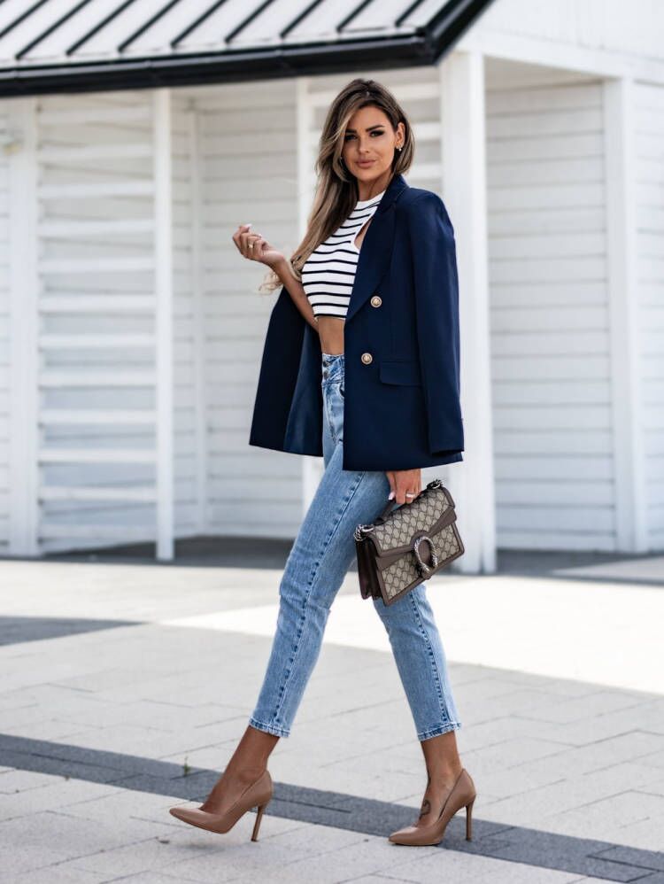 Damen Eleganter Blazer mit doppelt abgefügten Knöpfen und modernem Schnitt Drune