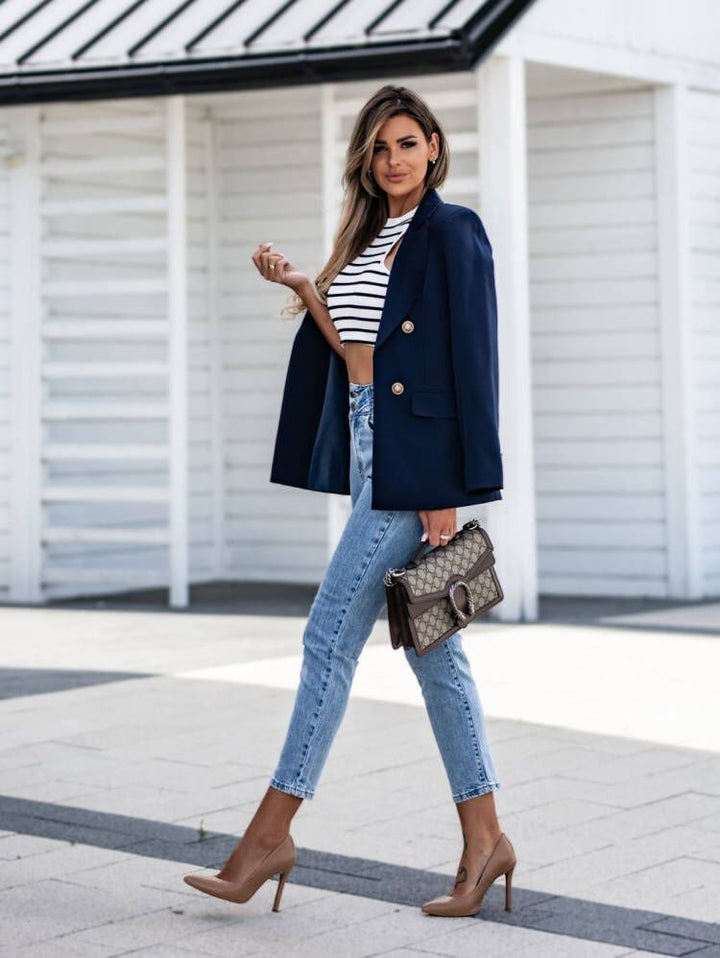 Damen Eleganter Blazer mit doppelt abgefügten Knöpfen und modernem Schnitt Drune