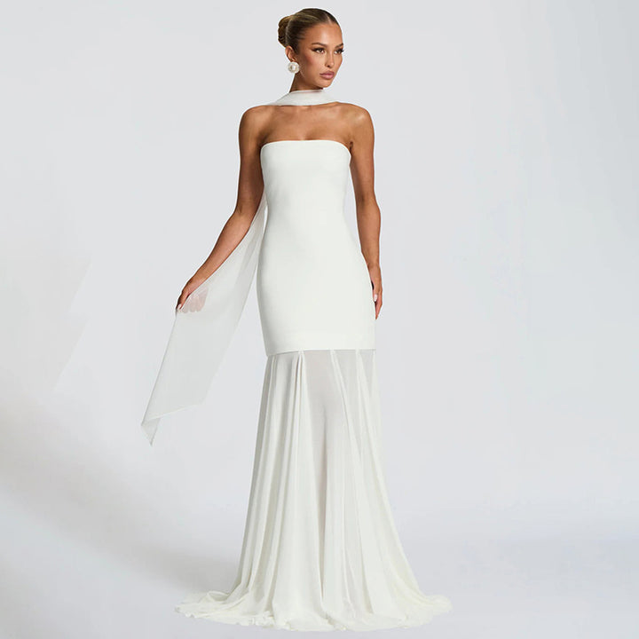 Damen Elegantes Abendkleid mit transparenten Drapierungen Drune