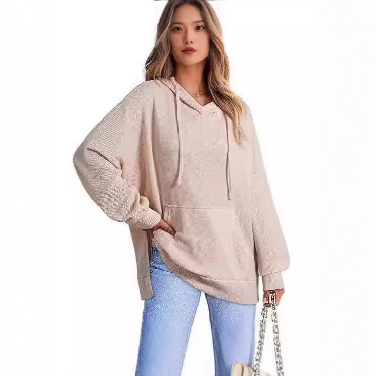 Damen Oversized Kapuzenpullover mit seitlichen Schlitzen und praktischen Taschen Drune