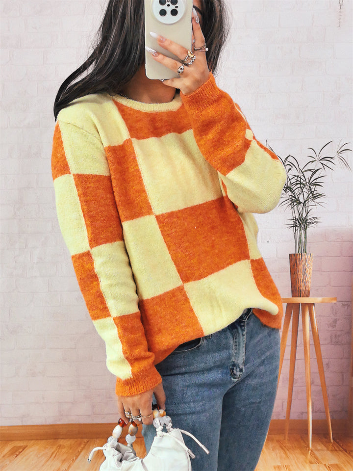 Damen lässiger Pullover mit modernen Karomuster Drune