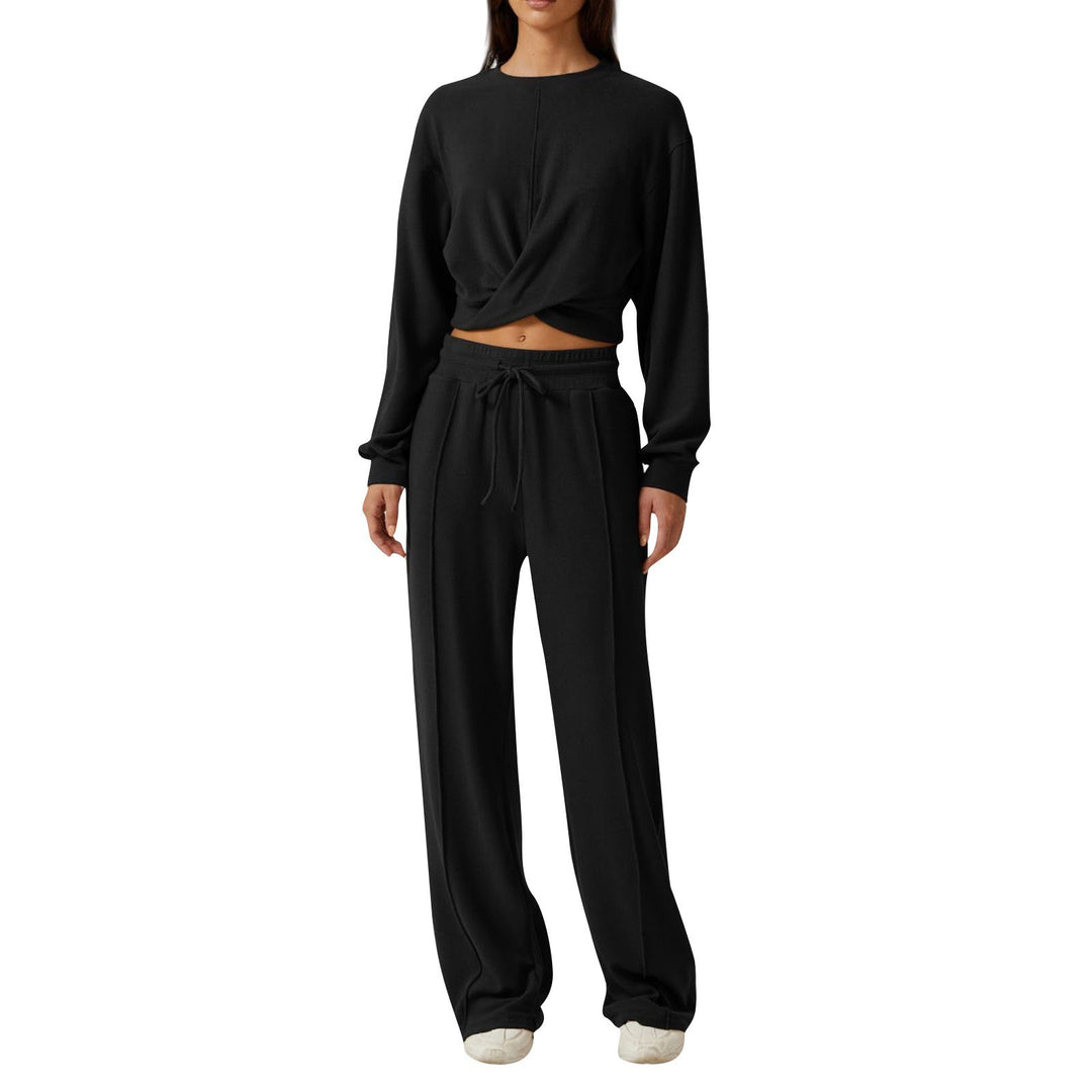 Damen Lässiges Sweatsuit mit Cropped Oberteil und weitem Bund Drune