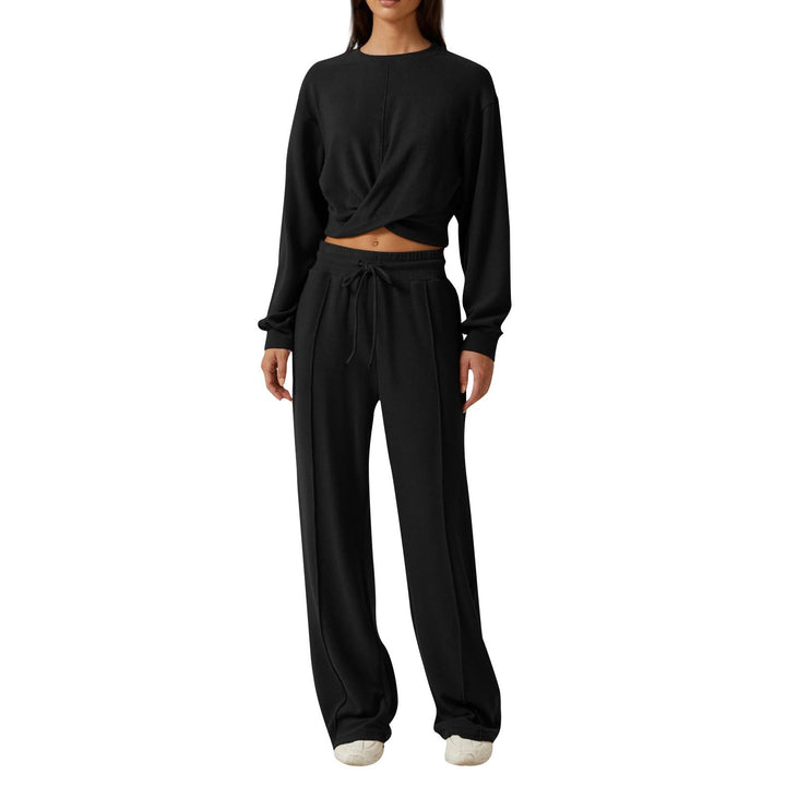 Damen Lässiges Sweatsuit mit Cropped Oberteil und weitem Bund Drune