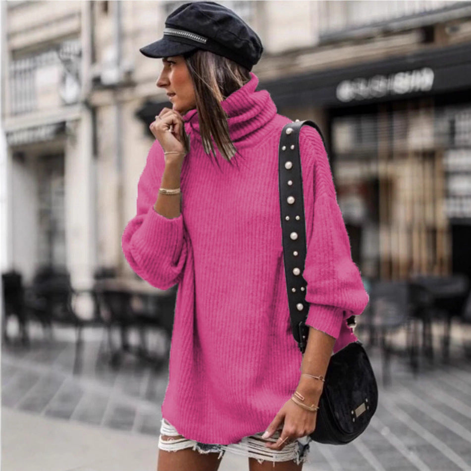 Damen Grobstrickpullover mit hohem Kragen und lässiger Passform Drune