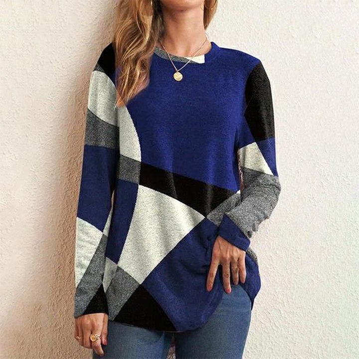 Damen nan Langarmshirt mit grafischem Print, Rundhalsausschnitt und geschwungenem Saum Drune