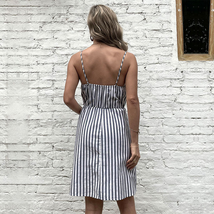 Damen lässiges Strandkleid mit Knopfverschluss und praktischen Taschen Drune