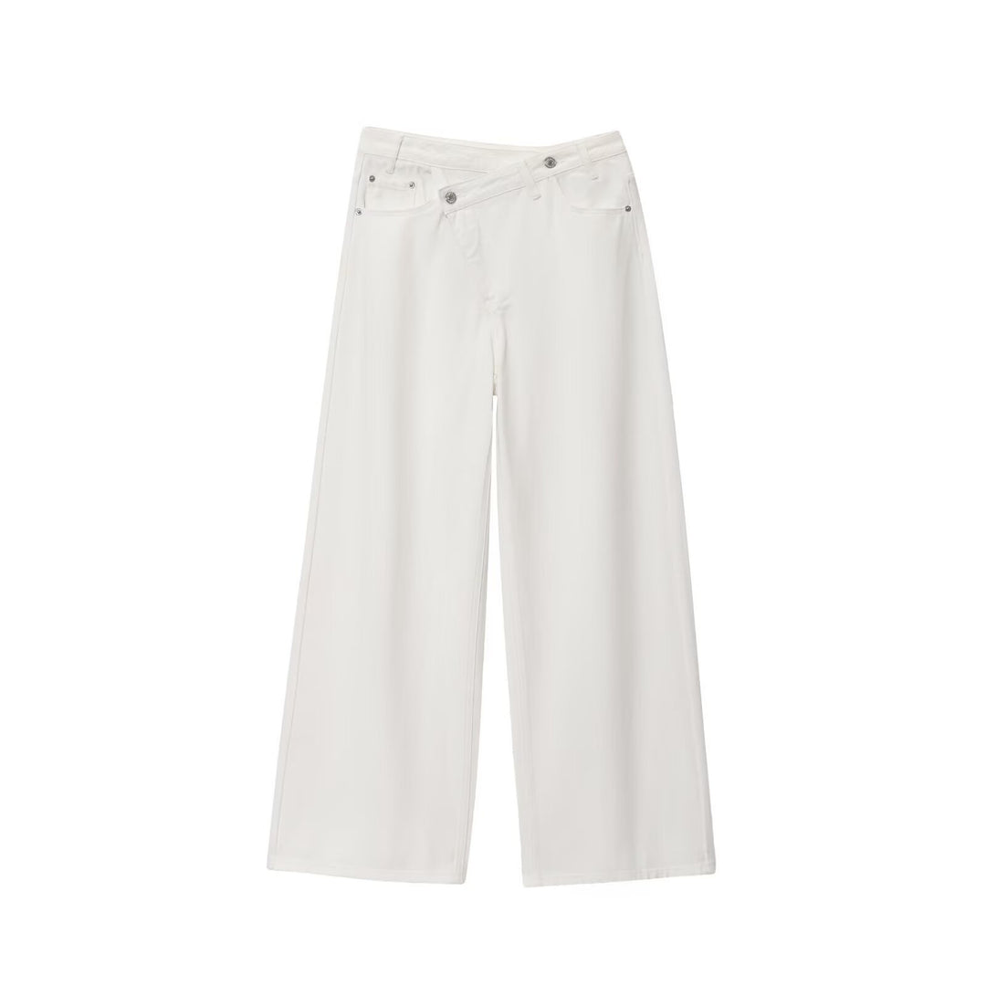 Damen weit geschnittene Jeans mit asymmetrischem Knopfverschluss und hohen Taillen Drune