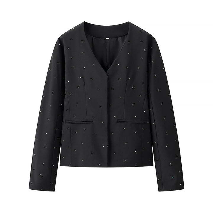 Damen elegante Blazerjacke mit funkelnden Details und dekorativen Taschen Drune
