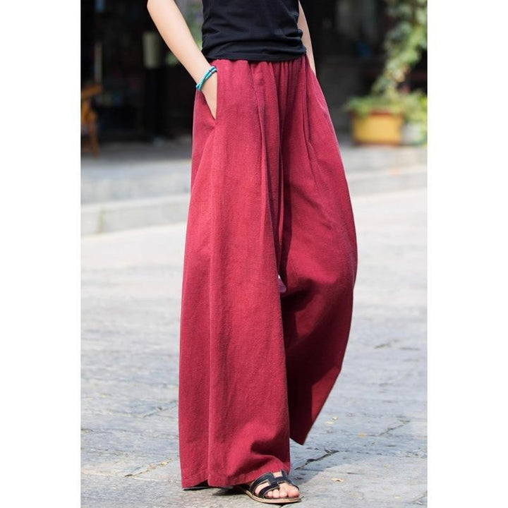 Damen weit geschnittene Leinenhose mit elastischem Bund und praktischen Taschen Drune