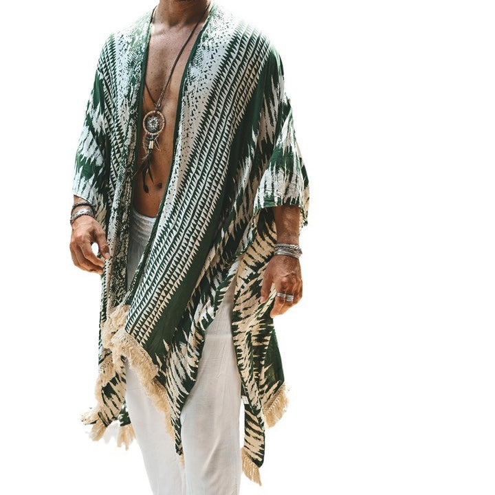Herren nan leichter Strandponcho im Kimono-Stil mit Fransen Drune