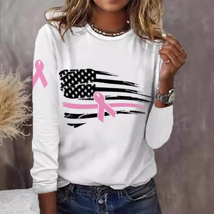 Damen lässiges T-Shirt mit kreativem Flaggen- und Schleifen-Design Drune