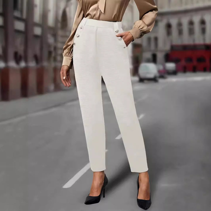 Damen elegante Anzughose mit doppeltem Knopfverschluss und schmalem Bein Drune